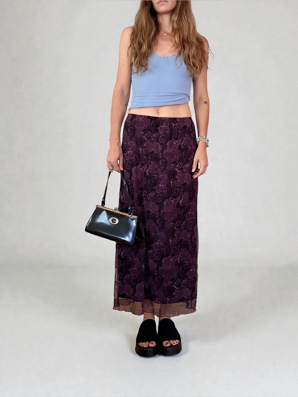 90s Vintage - Jonathan Martin - Purple Rose Mesh - Skirt - Size Medium - Picture 2 of 5